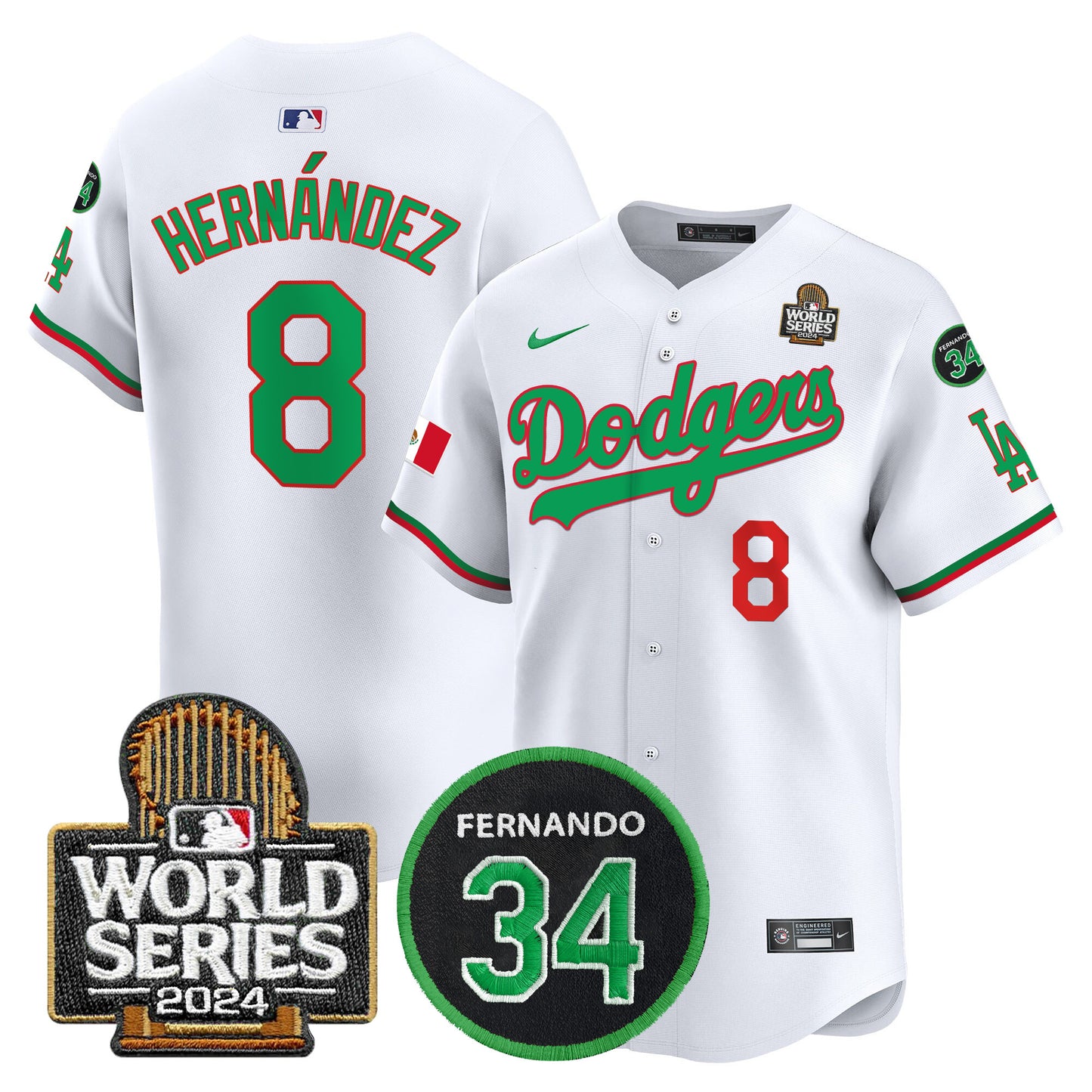 Dodgers Mexico Fernando Memorial & 2024 World Series Patch Vapor Premier Limited Jersey V3 - All Stitched